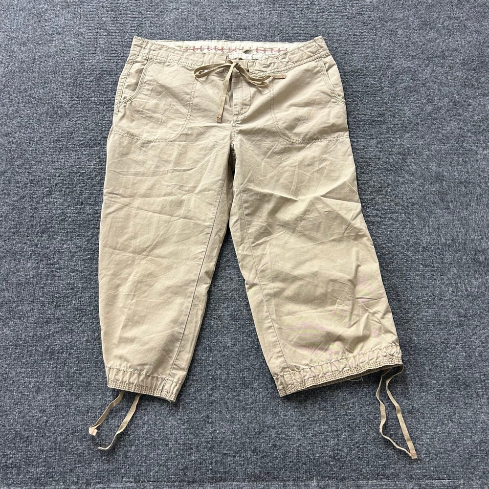 Old Navy Cargo Pants Womens Size M Beige Cotton Cropped Drawstring Casual Capris